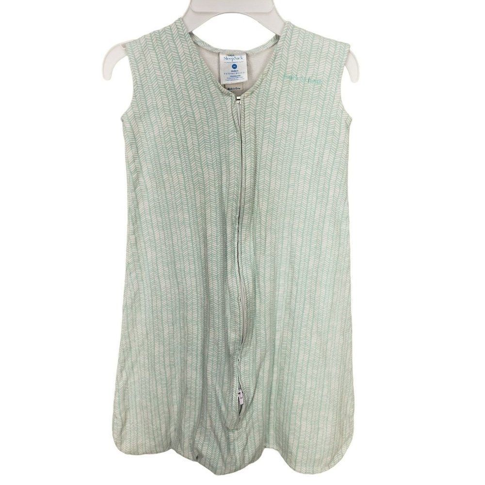 Halo Pale Blue Green Chevron Print Size Medium 6 To 12 Months Inverted Zipper Sl